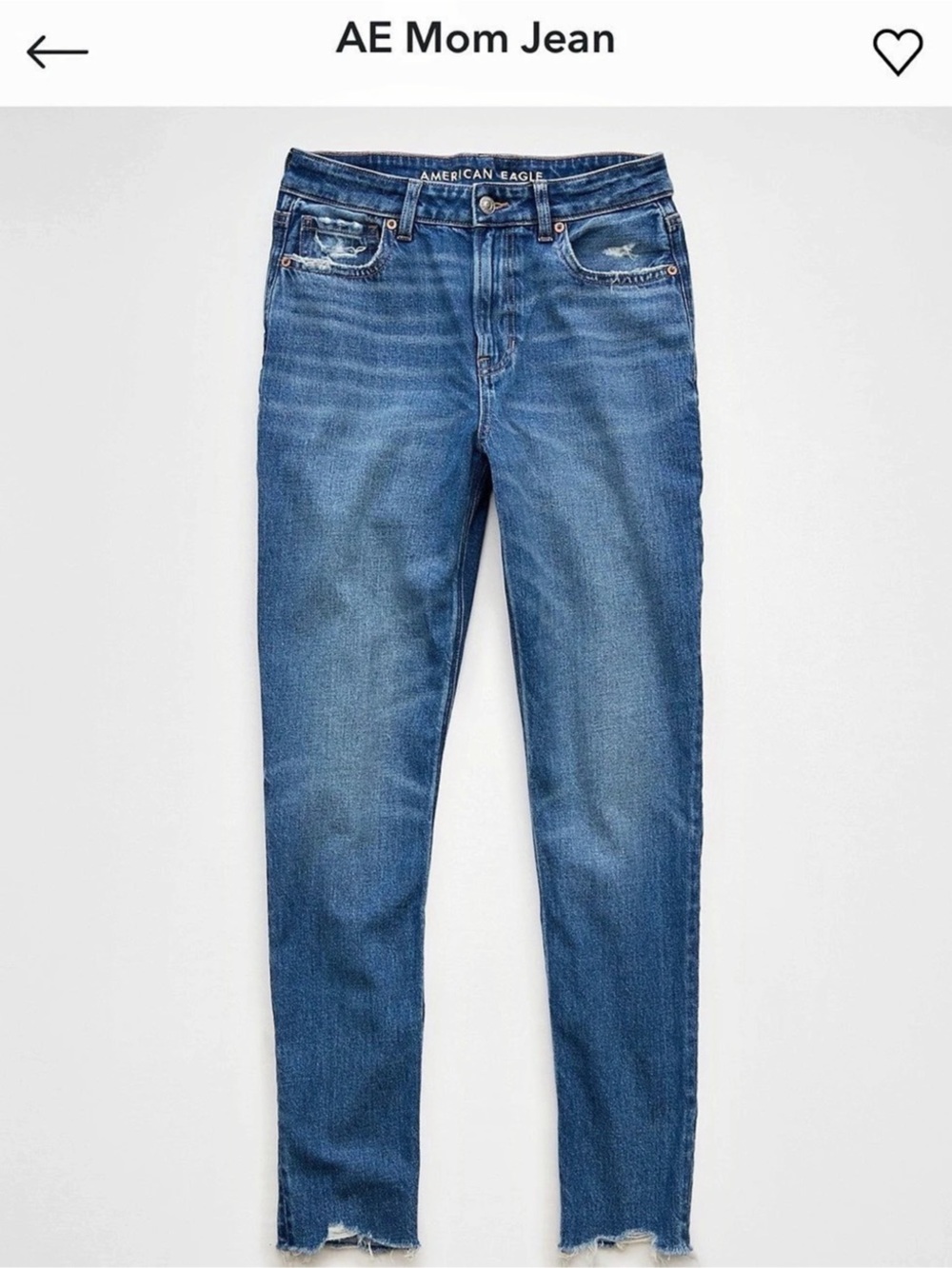 American Eagle AE Mom Jean Frayed Hem Blue Jeans
